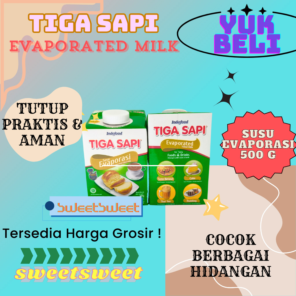 

Sweetsweet TIGA SAPI Evaporated Milk 500 Gram | Susu Evaporasi By Indofood {BISA COD dan Grosir}