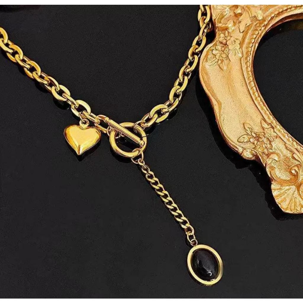 Kalung cinta rantai tebal gaya hip-hop rantai sweter pendek baja titanium wanita temperamen sederhan