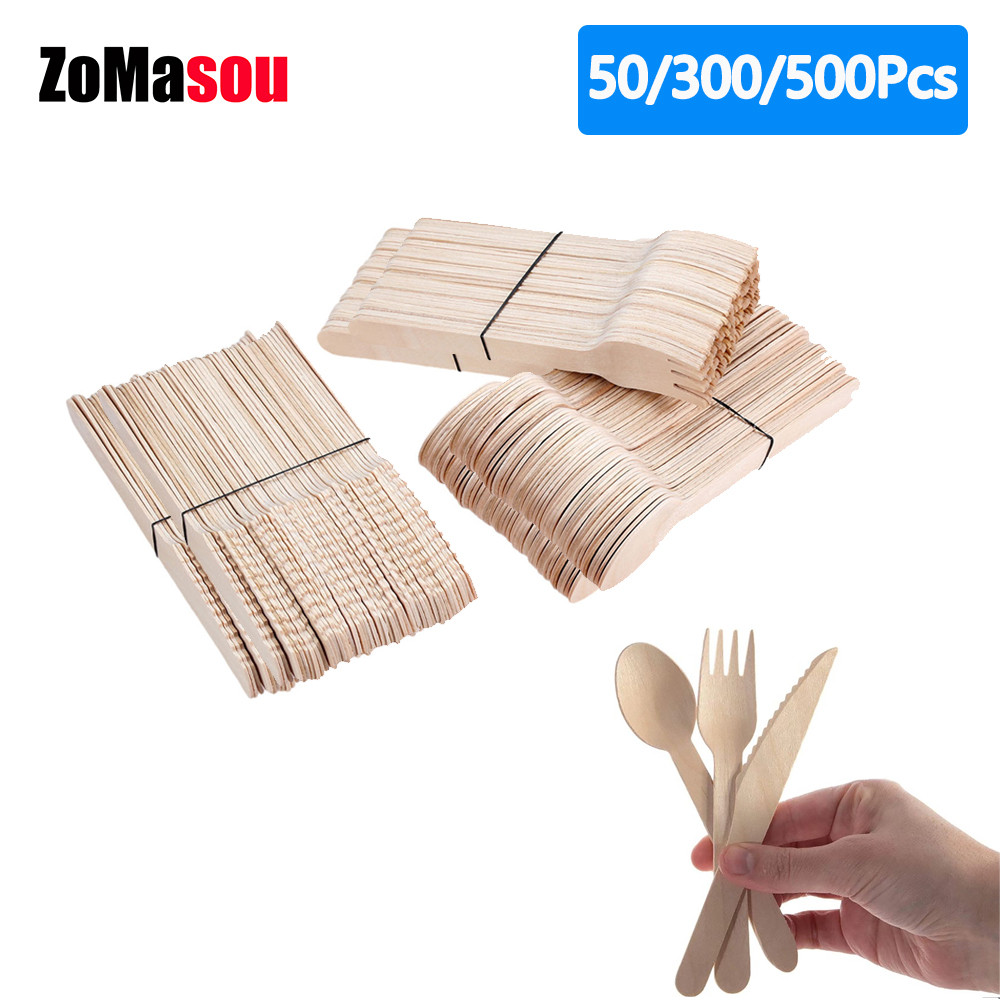 

10-500Pcs Disposable Wooden Cutlery/ForksSpoons/Cutters Knife Wedding Birthday Party Supplies Kitchen Utensil Dessert Cake Scoop