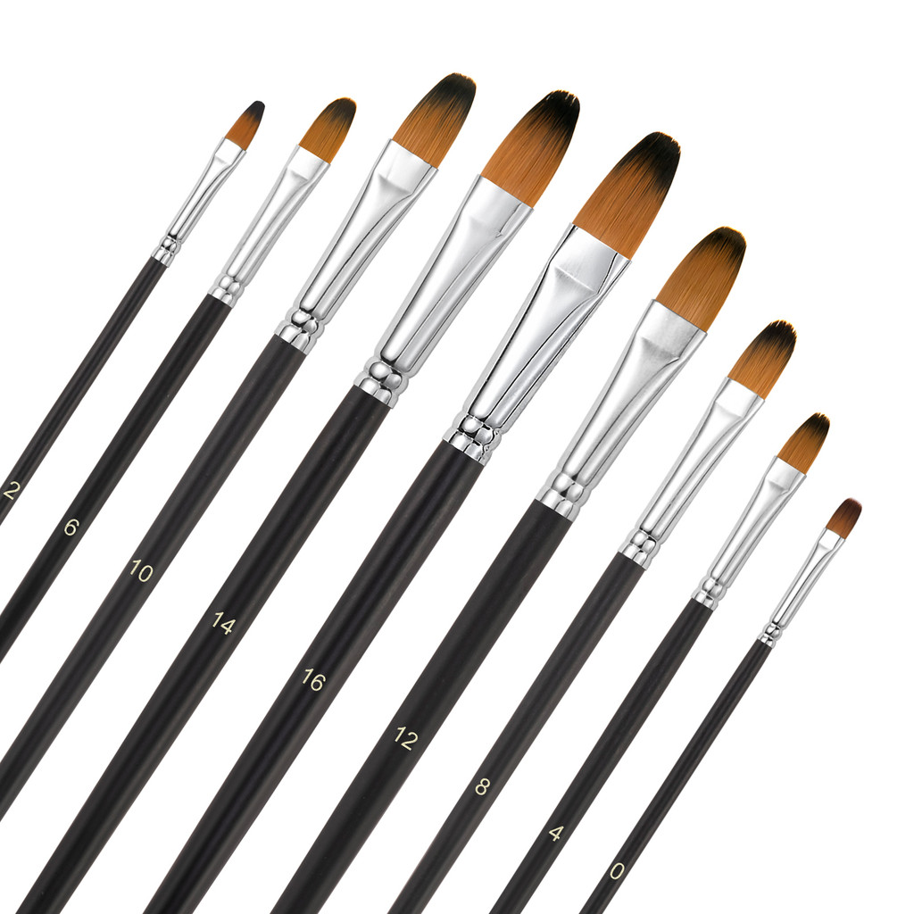 

9 Pieces Filbert Professional Artist Brush Set for Watercolor, Acrylic and Liner Painting