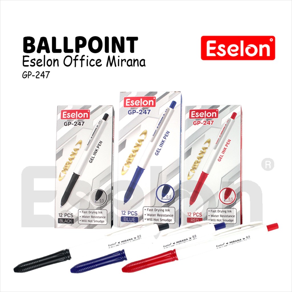 

12buah Ballpoint Eselon GP-247 / Ballpoint Gel Cetek Mirana