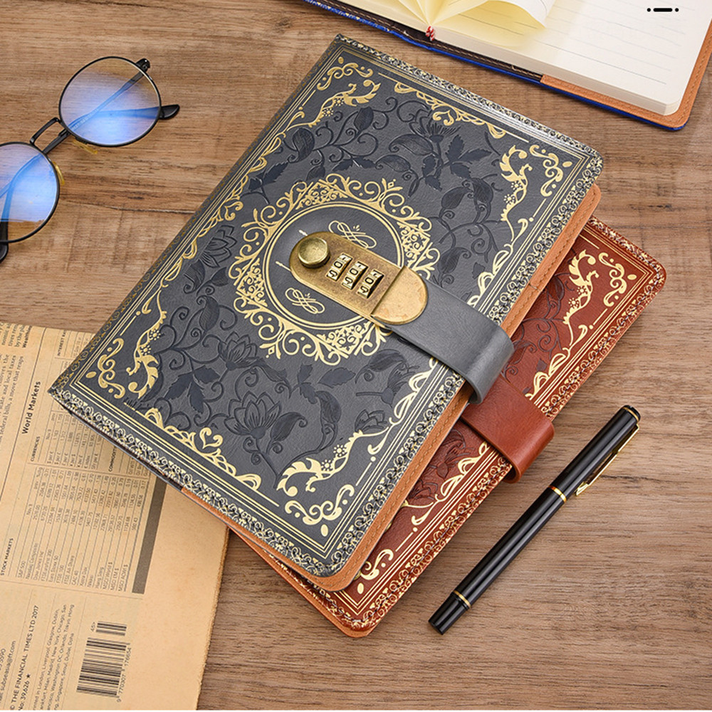 

A5 Vintage PU Notebook Password Notepad Privacy Log Record Secret Office Stationery Leather Diary School Supplies