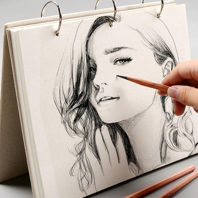 

Retro Spiral Notebook Sketchbook Hardcover 120 Pages 160 GSM Refillable Notebook for Art Drwaing Stationery School Supplies