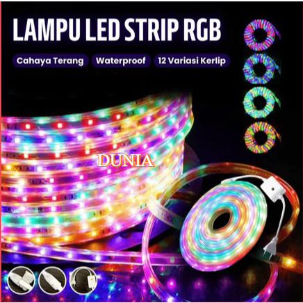 Monstar- LAMPU LED STRIP SELANG PAKET RGB 3528 2835 220V + ADAPTOR 5M - 50M OUTDOOR LED STRIP RGB