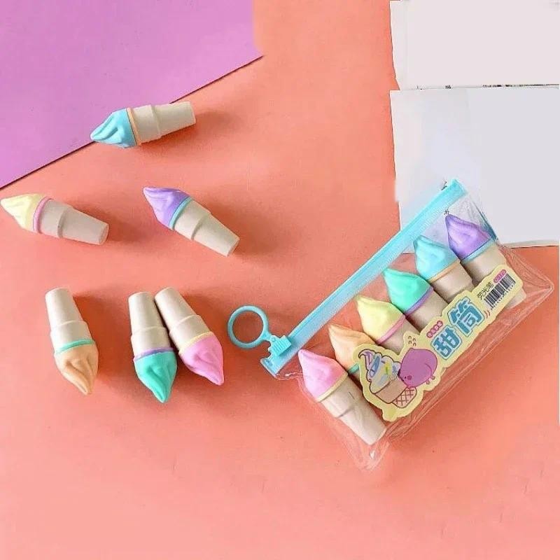 

6Pcs Cute Ice Cream Highlighters Set Mini Marker Pens Kids Stationery Students Drawing Painting Tool Student School Supplies New