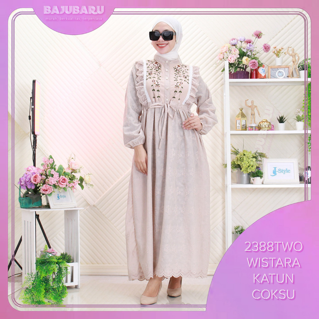 Wistara Gamis Wanita Muslimah Katun Bordir Timbul Jaquard Busui Friendly