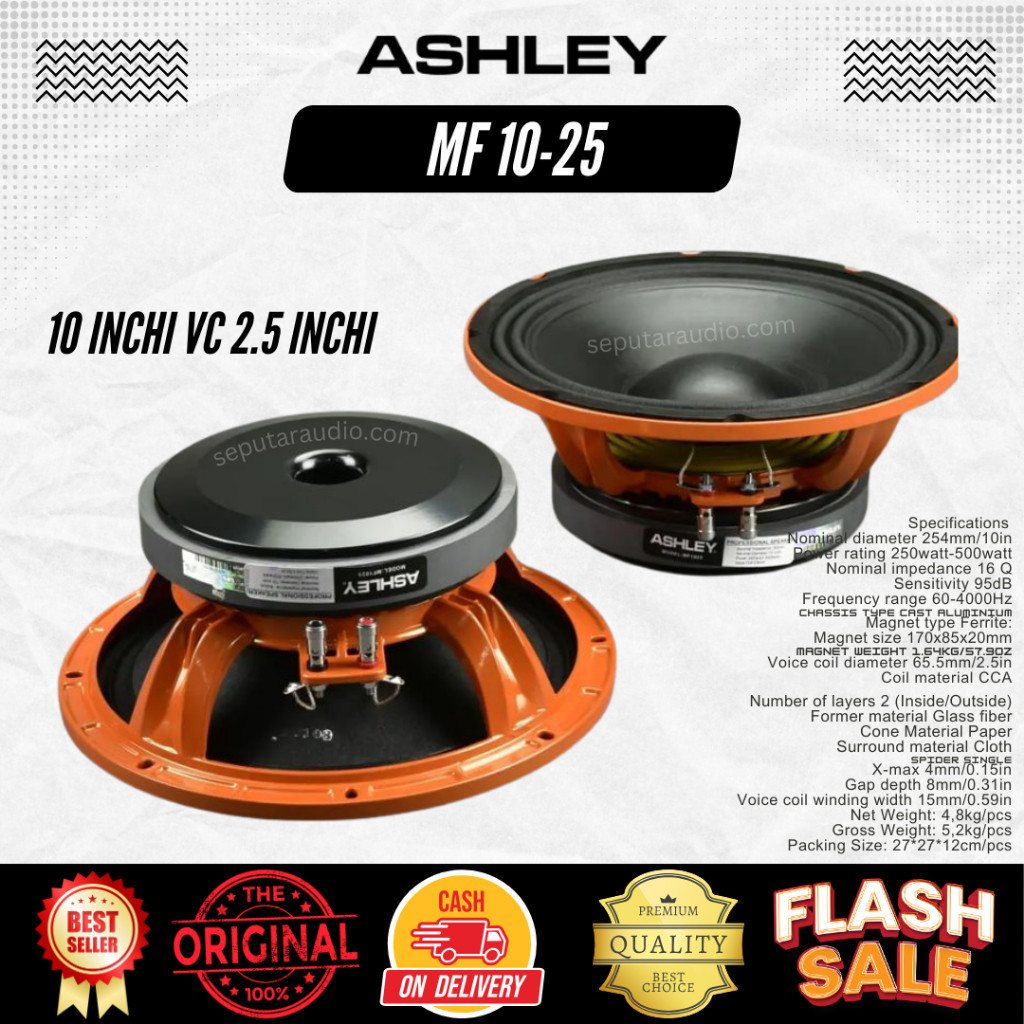 Speaker Ashley MF 10-25 10 Inchi Vc 2.5 Inchi Spesial Middle