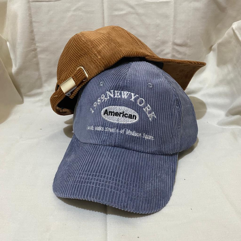 Topi Baseball Corduroy NY 1989 Polos Topi Unisex Import Clip Besi Topi Casual Corduroy Trendy