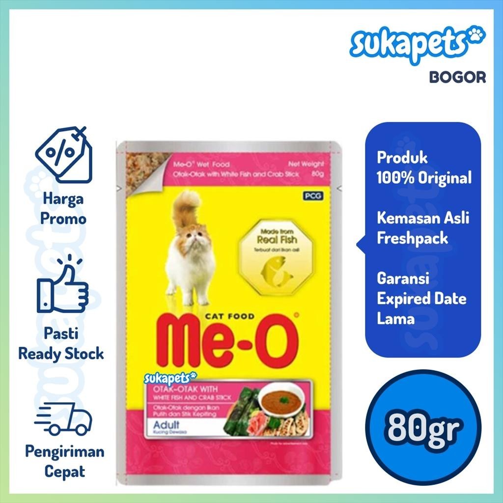 Meo Pouch Otak Otak White Fish Crab Stick Makanan Kucing Basah 80gr