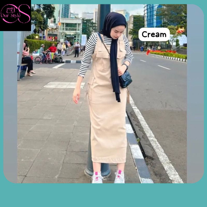 Kekinian / Bella Overall Rok Cargo Wanita Katun Premium Jumpsuit Rok Casual Overall Rok Trendi