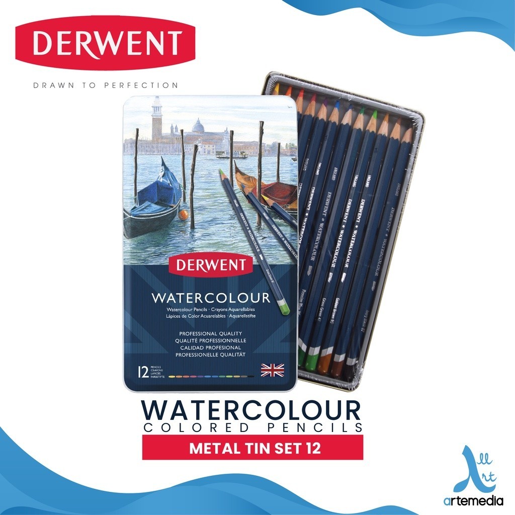 

Derwent Watercolor 12 Pencil Color Metal Tin Set Pensil Warna