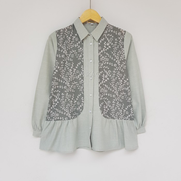 wnur3383_store-(Promo Terlaris) Atasan Batik 165 Hijau Sage Baju Blus Blouse Kerja Wanita Modern - S