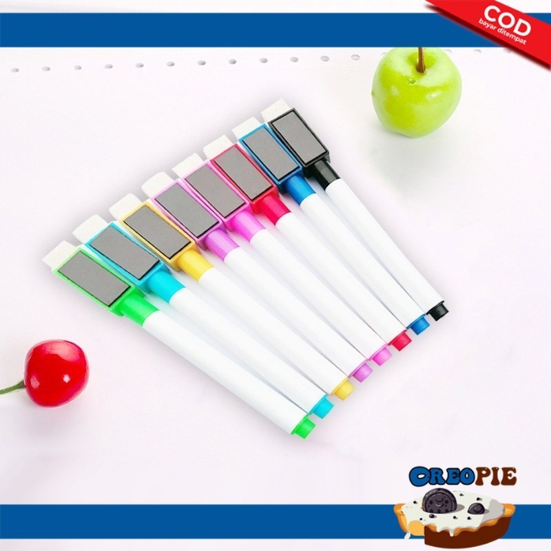 

Oreo Pie Spidol Mini Magnet Papan Tulis White Board Dengan Penghapus / Sepidol Warna Warni Wipe And