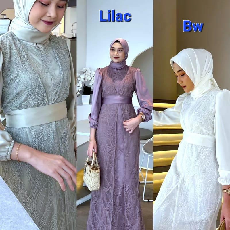 Dress Brukat Florenza Busui Gamis Mewah Premium Elegan Syari Kondangan Pesta Trendi Terbaru