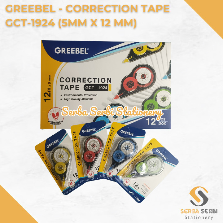 

GROSIR (1 PAK ISI 12 BIJI) GREEBEL - CORRECTION TAPE / PITA KOREKSI / TIP-EX / TIP-X / STIPO KERTAS GCT-1924 (5 MM X 12 M)