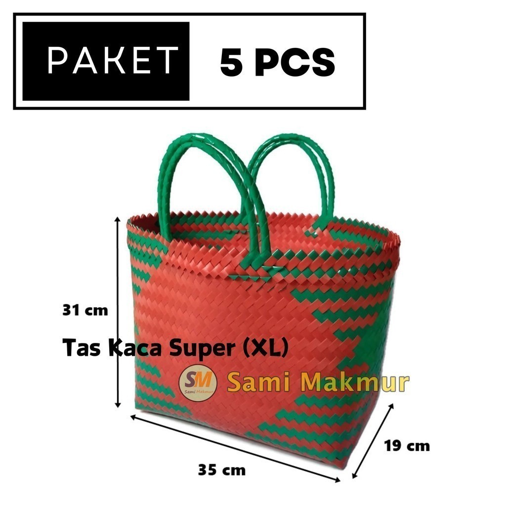 PAKET HEMAT 5 PCS Tas Anyaman Plastik SUPER JUMBO KACA Belanja Besar Souvenir Jinjing Parcel Hajatan
