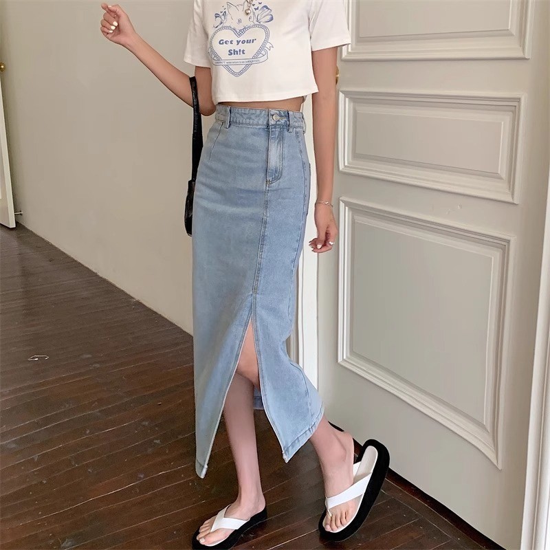 Rok Jeans Span Belah Kancing Samping Alice Skirt Korean Style
