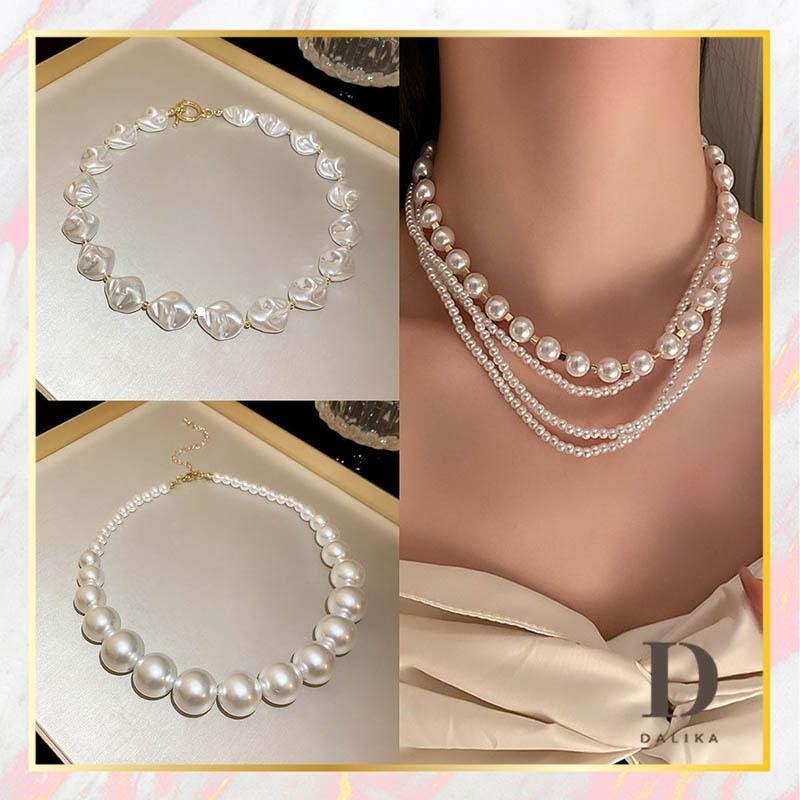 Kalung Mutiara Wanita Choker Manis Cantik Model Besar Aksesoris Fashion Korea