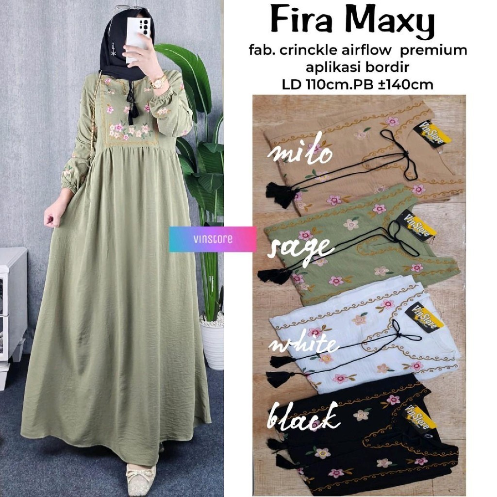Fira Maxy Dress Gamis Polos Kombinasi Bordir Bunga Premium