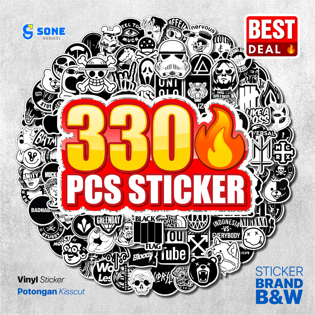 

[330 Pcs] Stiker Aesthethic Black & White Vinyl Waterproof Anti Air