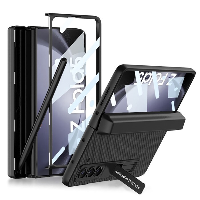 CASING SAMSUNG GALAXY Z FOLD 5 5G LEATHER HINGE PEN STORAGE BOX BUILD IN STAND HP FULL COVER WITH S 