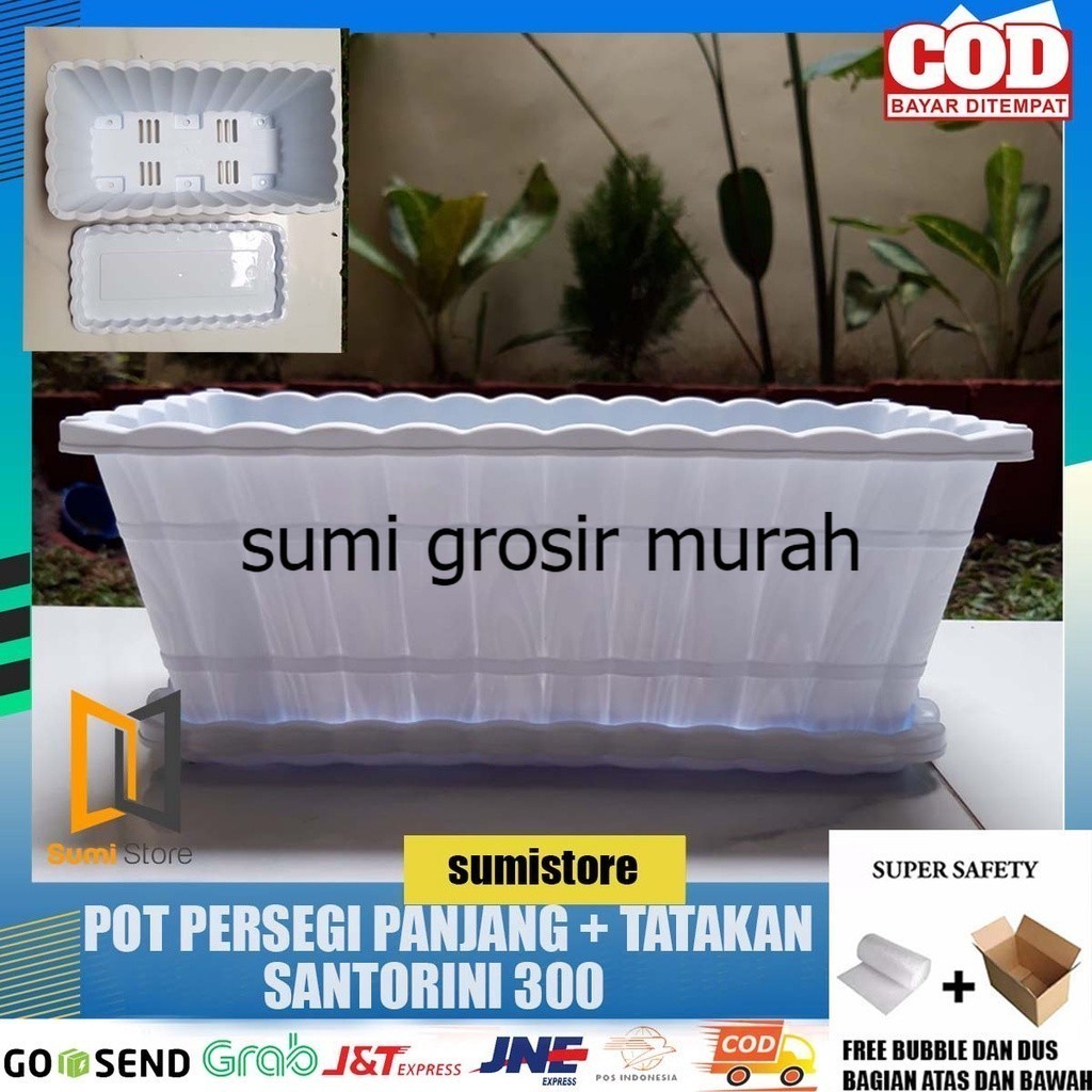 Pot Persegi Panjang Putih + Tatakan Santorini 30 cm