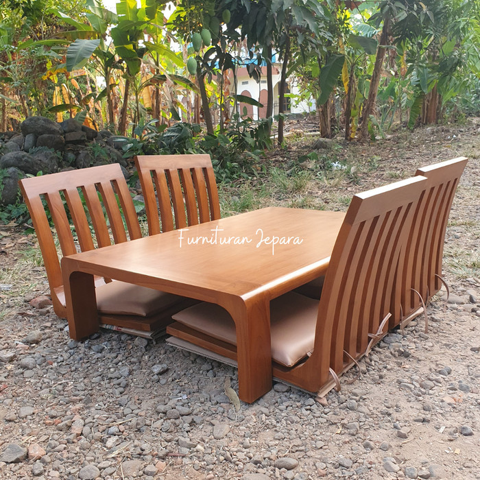 Meja Makan Lesehan Minimalis 4 Kursi Jati Jepara Japandi Style