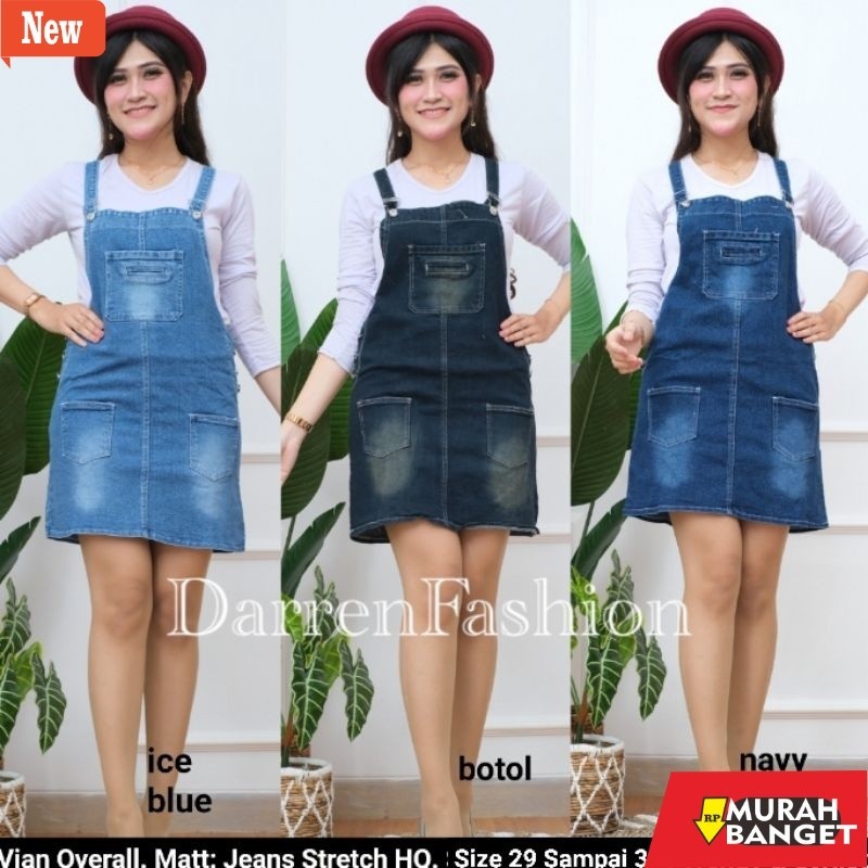 Jumpsuit Wanita Kekinian Vian Rok Overall Jeans Pendek . Rok Overall Jeans Stretch Murah