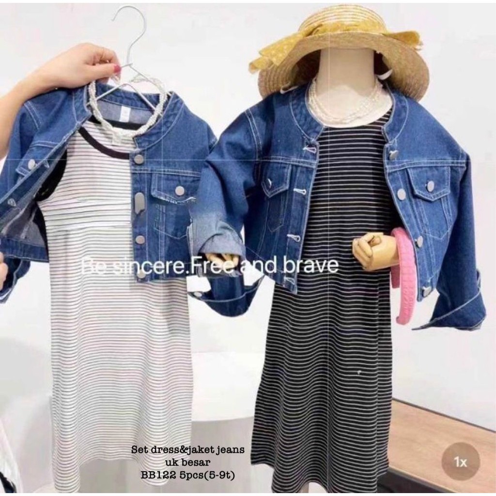 BB122 Set Dress & Jaket Jeans Anak Prempuan