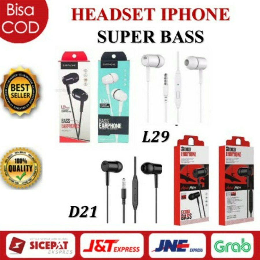 HEADSET L29/D21 JACK 3.5MM SUPER BASS L29/D21 - HANSFREE JACK 3.5MM MEGA BASS  EARPHONE STEREO