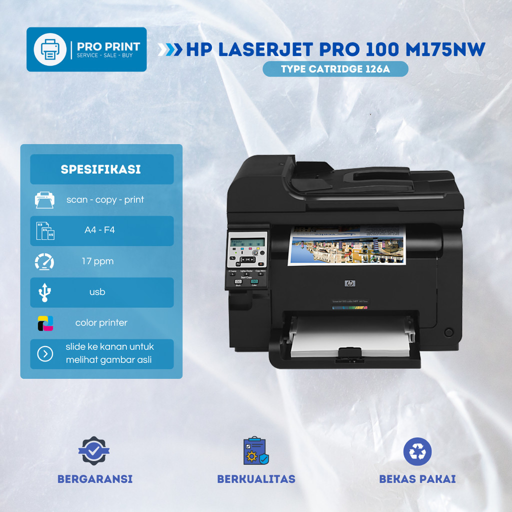 Printer Warna Hp Laserjet Pro 100 M175nw Kertas A4 F4 Printer Fotocopy warna