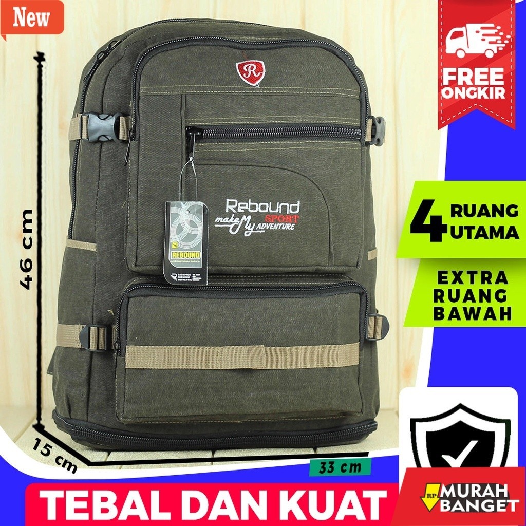 Tas Ransel Pria Kekinian Tas Ransel Kanvas Distro Susun Rebound Coklat Muda Pria Wanita Original Mur