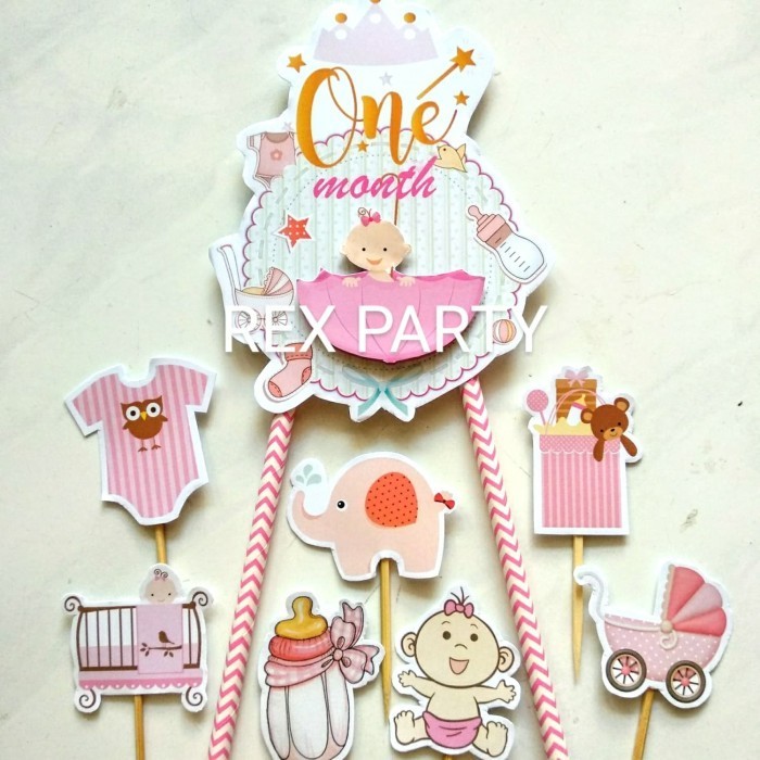 Vincent Topper One Month/Cake Topper One Month Baby Girl/Topper Kue Satu Bulan