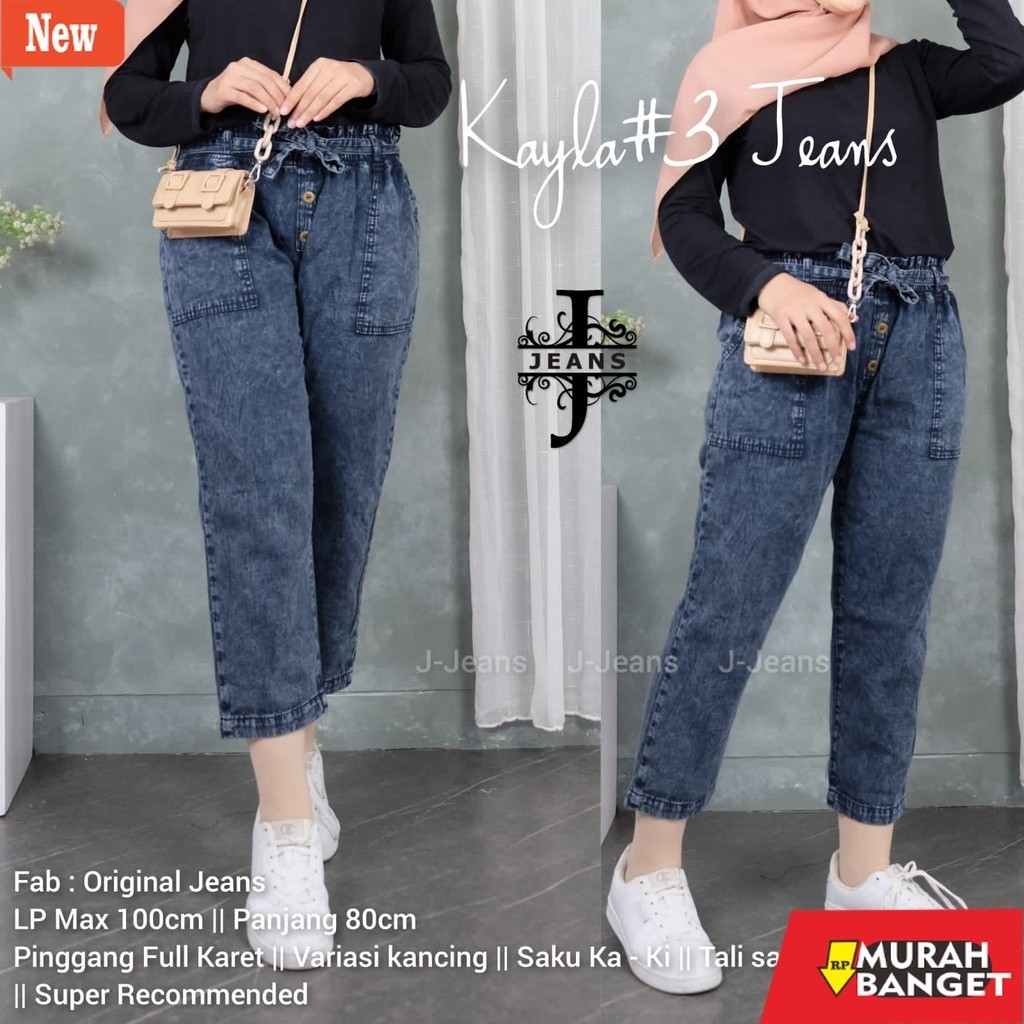 Denim Panjang Wanita Celana Jeans Terbaru KAYLA #3 / Celana Baggy Jeans Kancing Snow High Waist deng