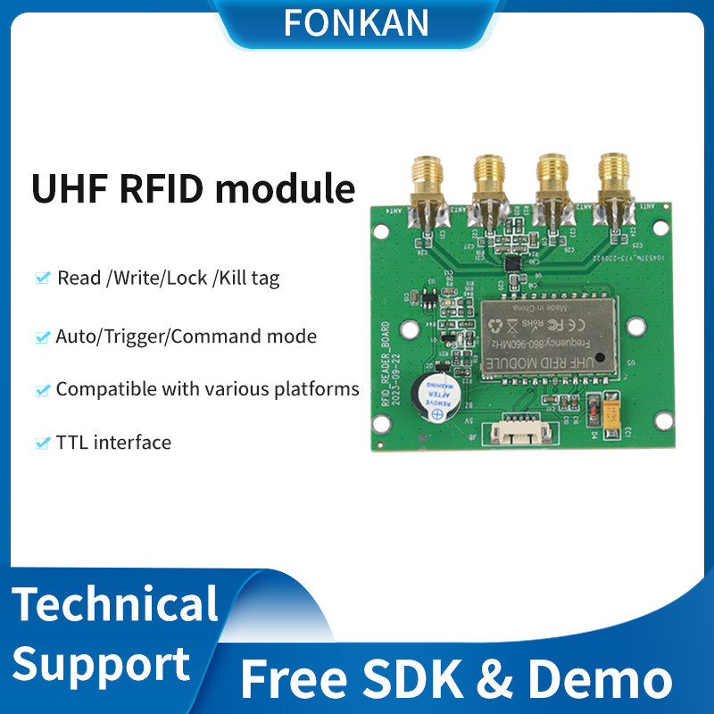 860 960mhz UHF RFID reader 4 antenna port module RFID tag UHF reader TTL uart module  Android SDK fo