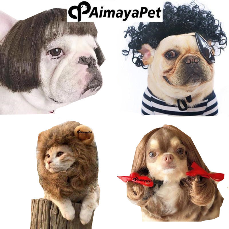 AimayaPet Wig Anjing / Wig Kucing / Cosplay Hewan Anjing Kucing / Kostum Rambut Palsu Hewan