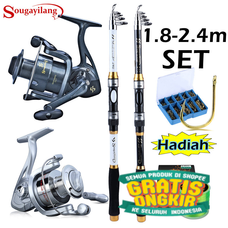 Sougayilang Joran Pancing Set 1.8m-3.3m Telescopic Fishing Rod 6-7 Sections Carbon Fiber Fishing Rod