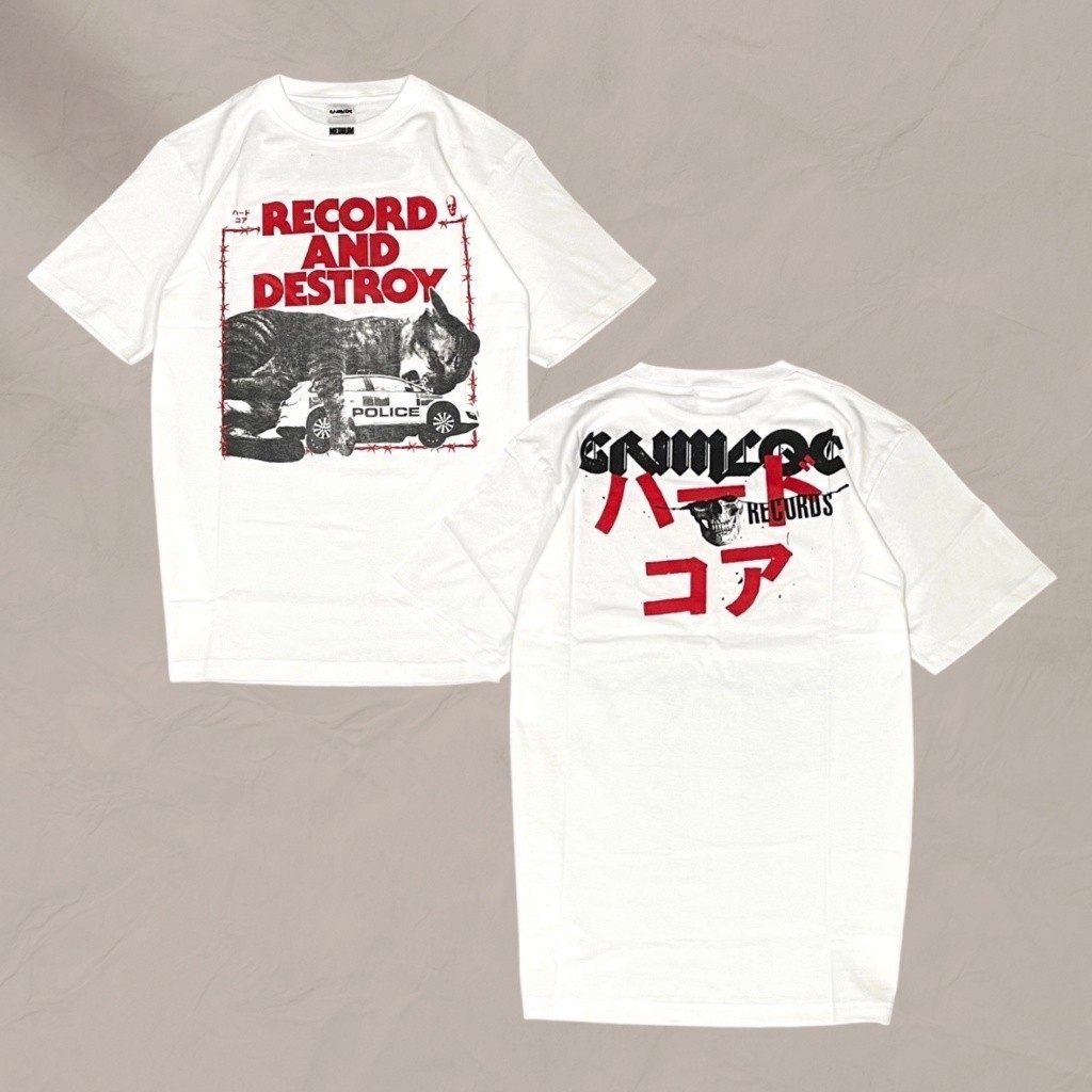 Grimloc - Record And Destroy Tshirt - White T shirt Kaos BAND Cotton Combed 24s TEBAL