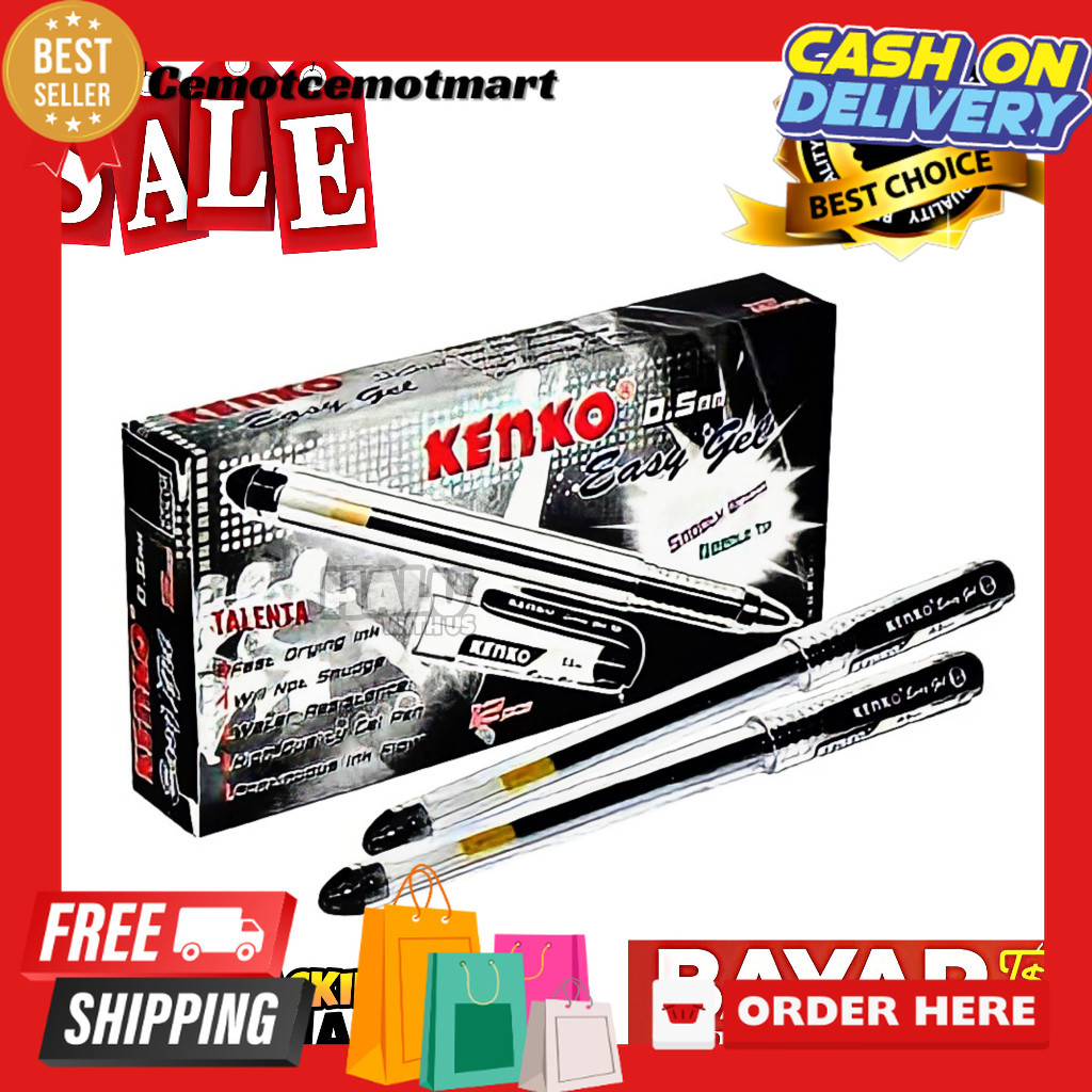 

[Cmt] (BISA COD) PROMO 12 Pcs Pulpen / Pena / Pen / Bolpen Kenko Easy Gel 0.5mm Hitam