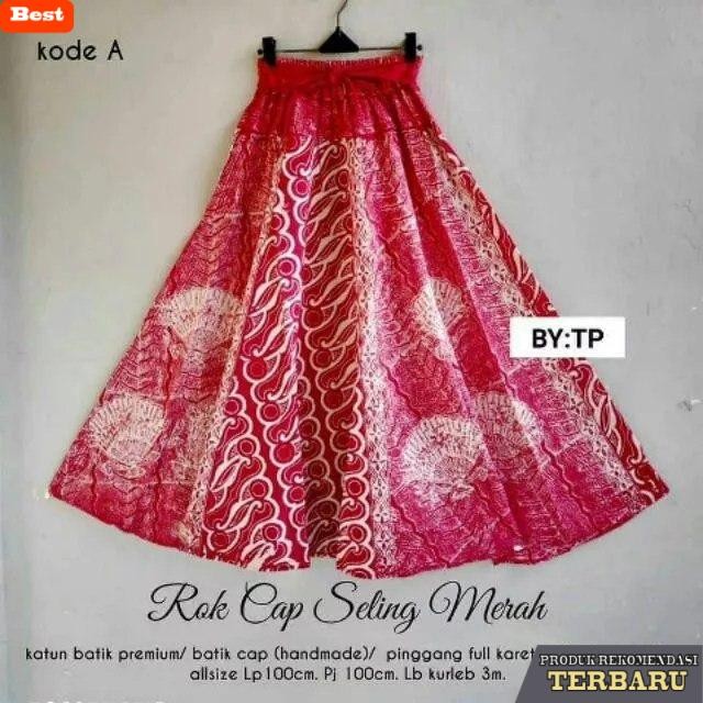 rok wanita kekinian Rok Batik Payung jumbo Merah Putih Modern Terbaru karet katun Panjang Dewasa Nya