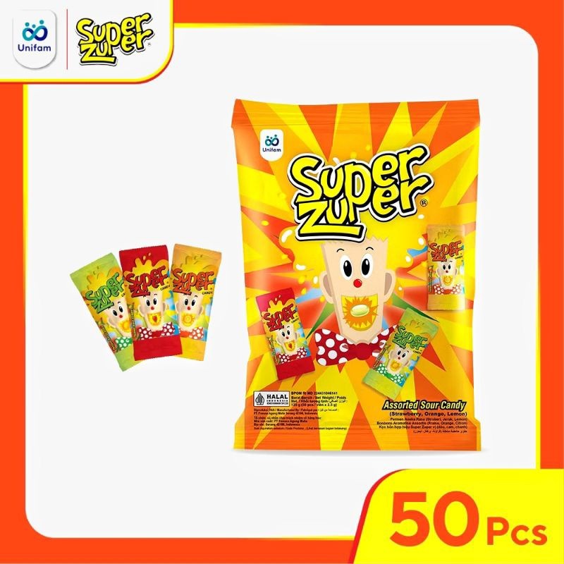 

super zuper permen asam rasa buah bag ( isi 50 pcs ) 2.5gram