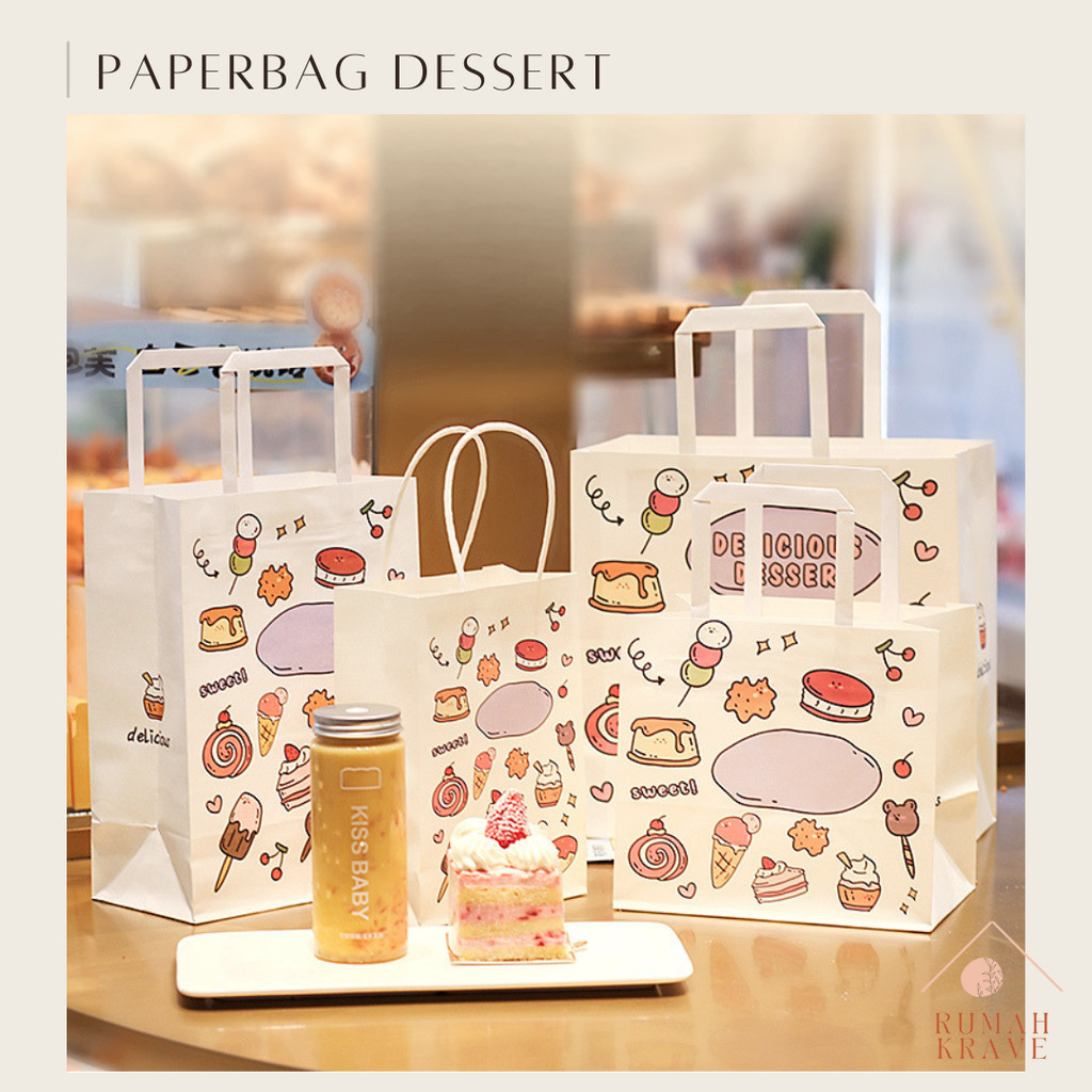 

RUMAH KRAVE - Paperbag Dessert Putih Kraft 15cm Kantong Hadiah
