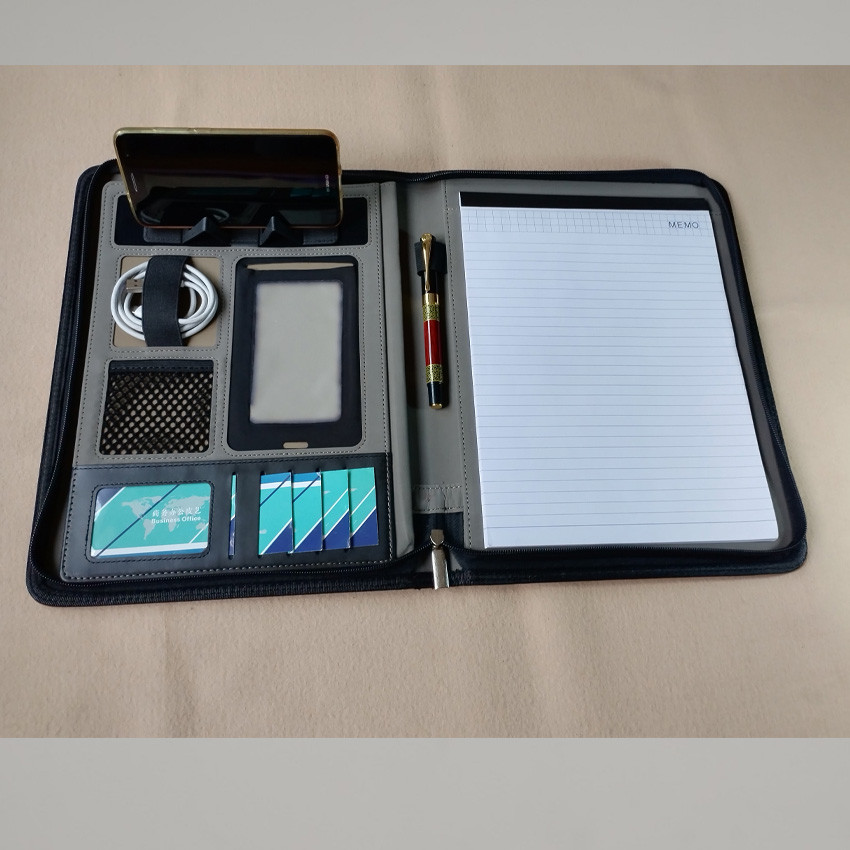 

Creative multifunctional A4 PU leather zipper padfolio filing folder conference folders briefcase business documents bag