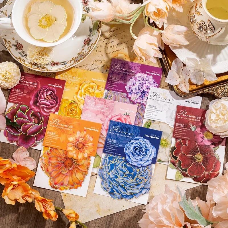 

Journamm 10pcs/pack Aesthetics Flower Stickers DIY Scrapbooking Collage Journaling Material Laser Gold Crafts PET Decor Stickers