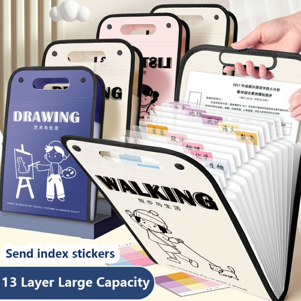 

Vertical Portable Expanding File Bag A4 13 Pockets File Folder Test Paper Storage Bag Large Capacity Archive Bag Classified