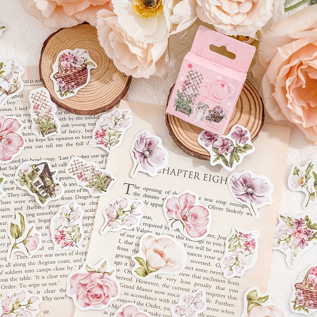 

46pcs/pack Rose Boxed Stickers Decorative Scrapbooking Vintage Flowers Label Diary Stationery Album Phone Journal Planner