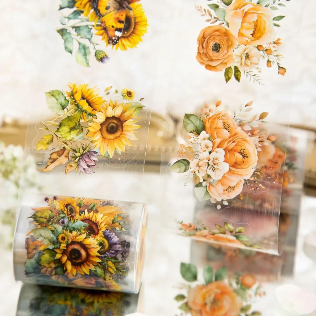

50mm*2m Floral Stickers PET Tapes Collage Junk Journal DIY Scrapbook Planner Decor Photo Album Aesthetics Craft Tapes