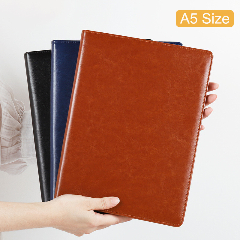 

B5 / A5 Black Leather Padfolio Portfolio File Folder Clipboard Document Holder Business Folder Writing Pad Clipboard for Office