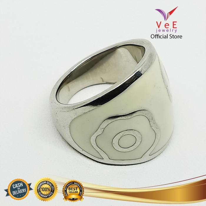 Cincin Titanium Batu Giok Kelopak - VeE Cincin Wanita Pria - Putih, 8