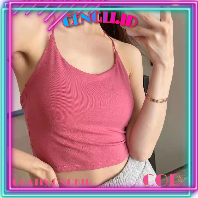 BIG SALE 8.8 Tanktop Polos Halus Tanpa Kawat With Cup Tali Leher Bh Singlet Wanita Atasan Sexy BH040
